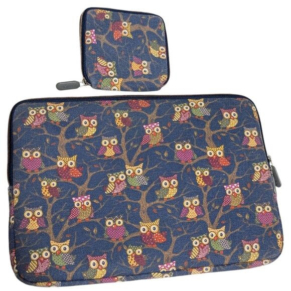 Kamor 2 piece laptop sleeve with wallet owl animal padded bohemian computer case - Picture 10 of 10